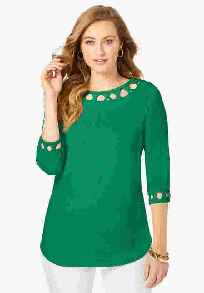Stretch Cotton Lattice Boatneck Tunic image number 0