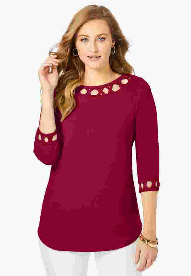Stretch Cotton Lattice Boatneck Tunic image number 0