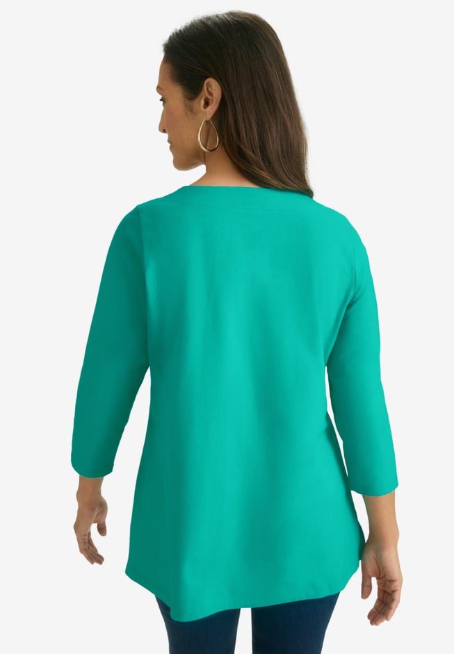 Stretch Cotton Notch Neck Tunic image number 2