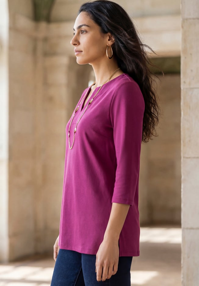 Stretch Cotton Notch Neck Tunic image number 2