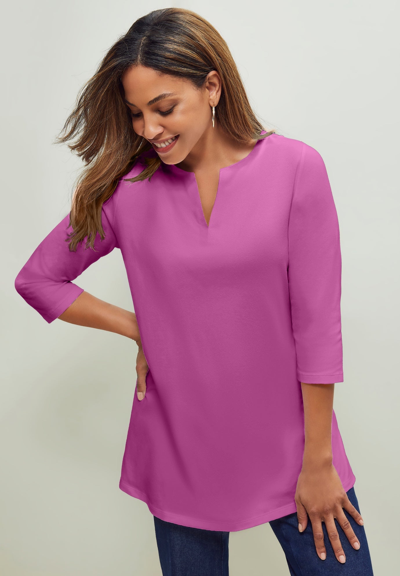 Stretch Cotton Notch Neck Tunic image number 0
