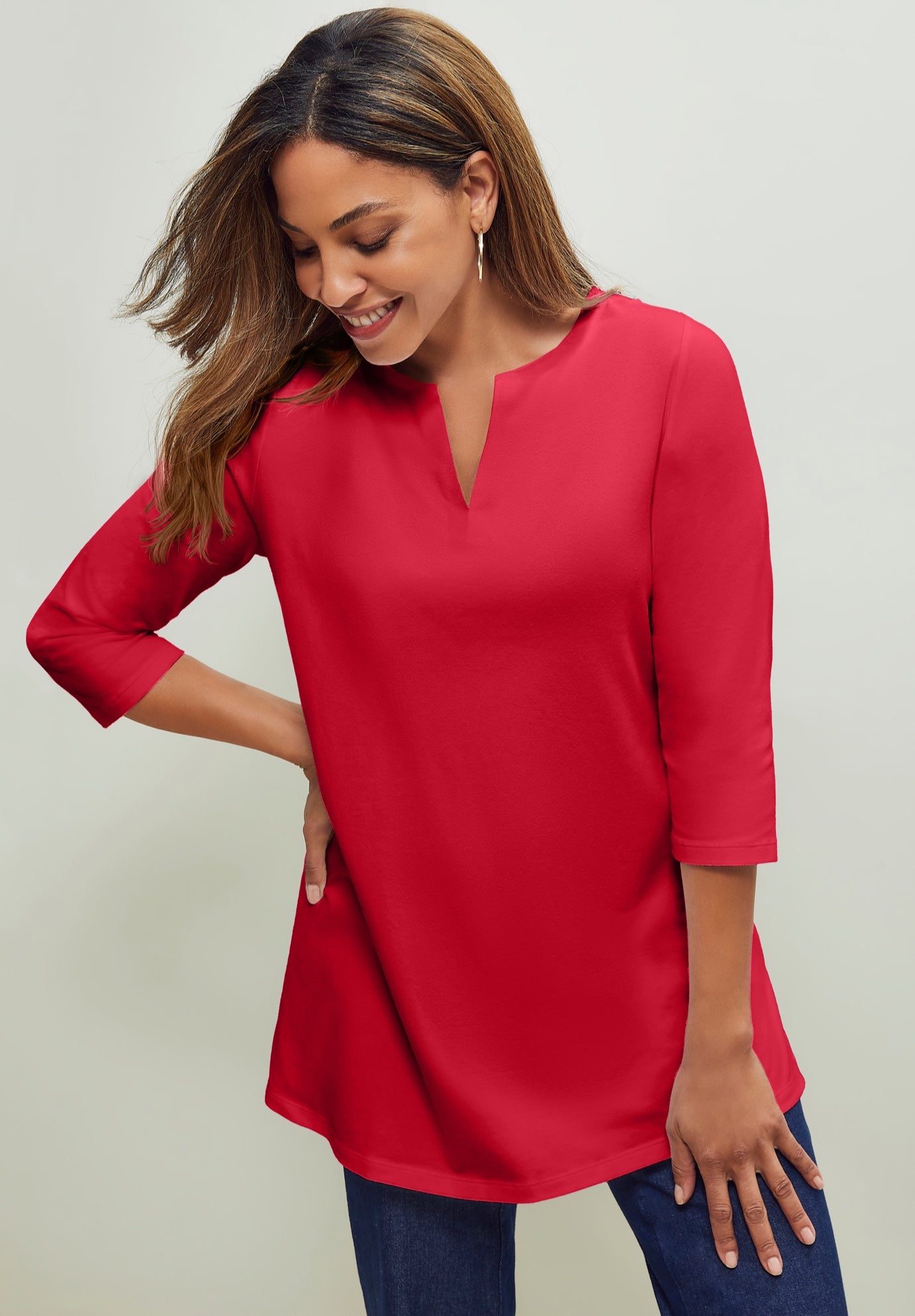 Stretch Cotton Notch Neck Tunic image number 0