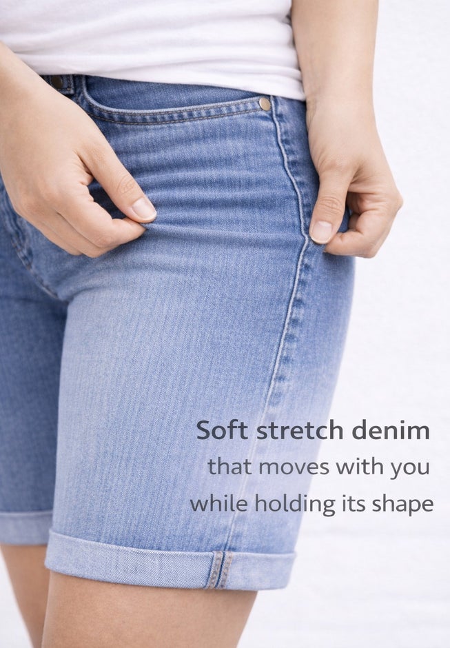 Stretch Denim Mid-rise Bermuda Shorts image number 3