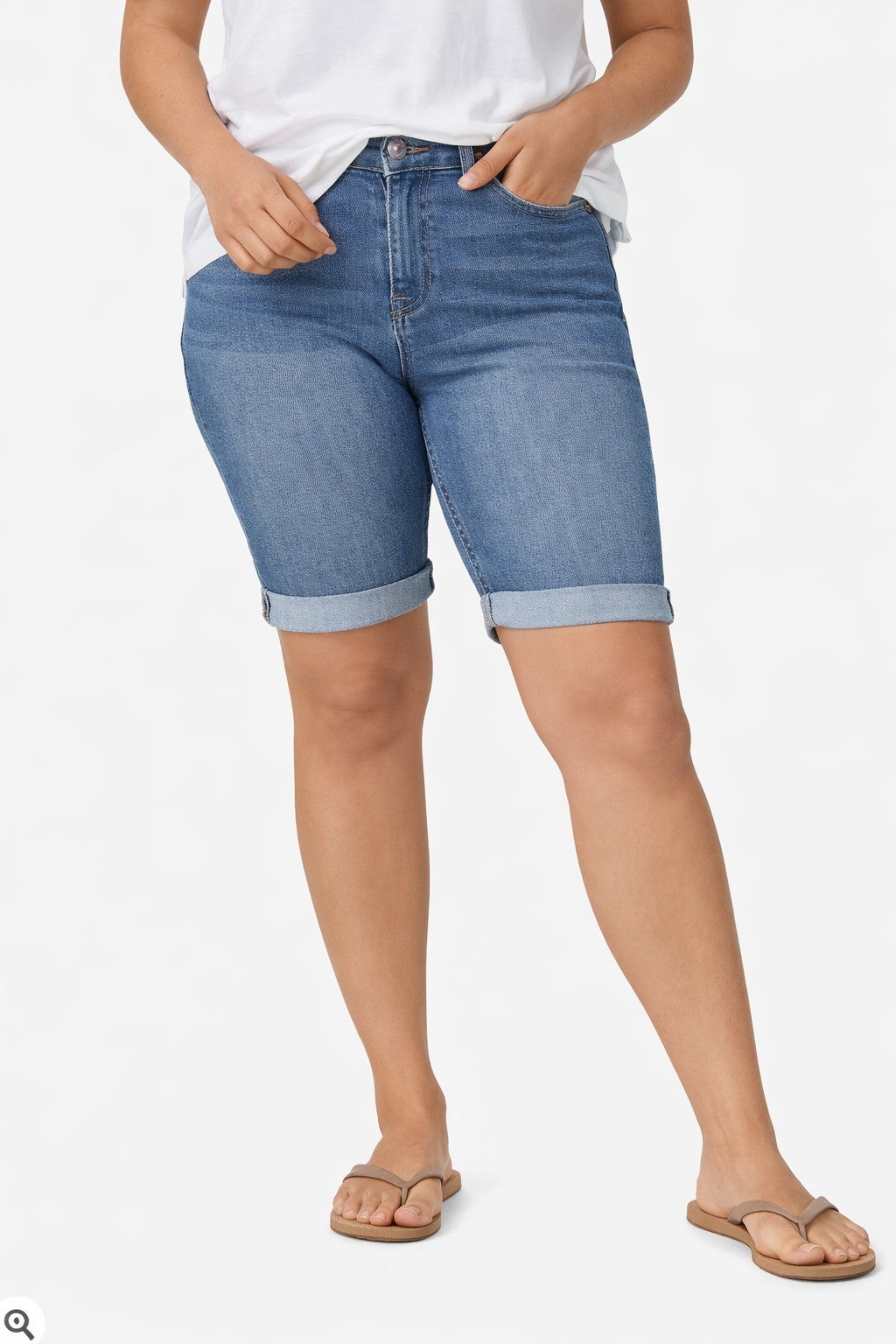 Stretch Denim Mid-rise Bermuda Shorts image number 0