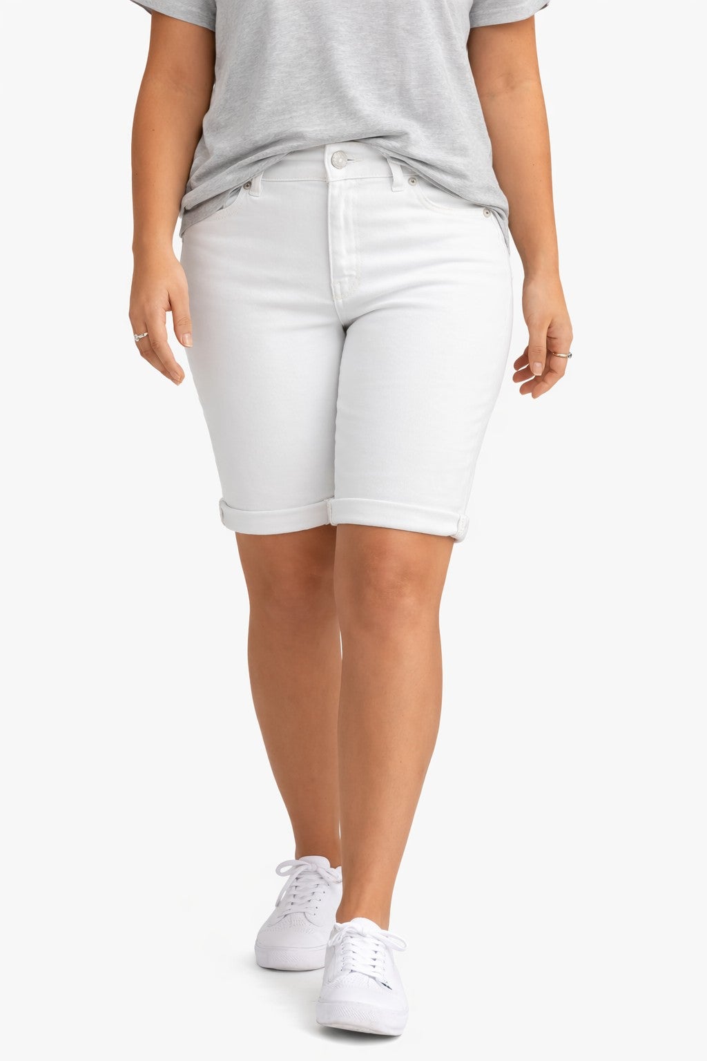 Mid-Rise Stretch Denim Bermuda Shorts image number 0