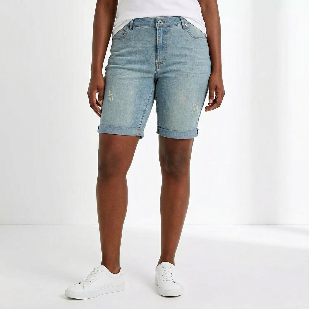Mid-Rise Stretch Denim Bermuda Shorts image number 0