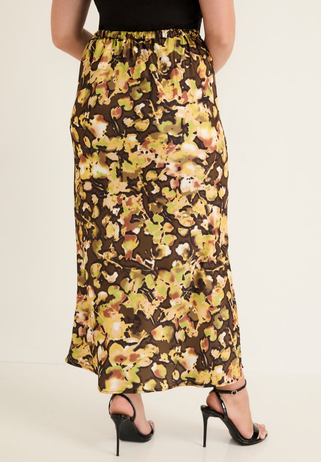 Satin Side-Slit Midi Skirt image number null