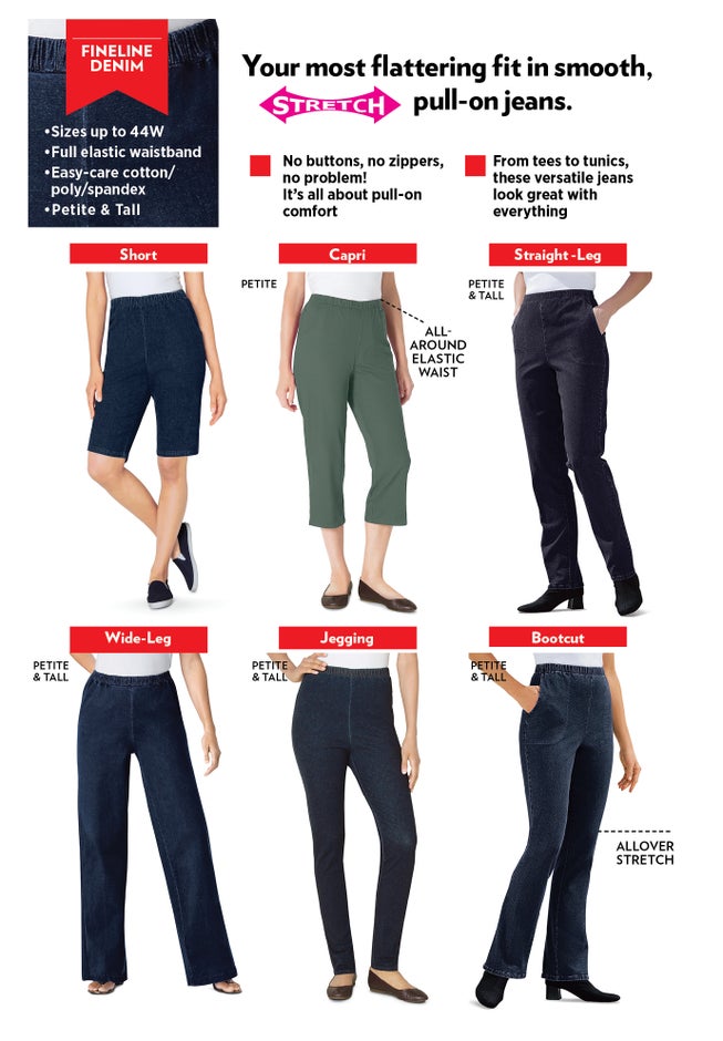 Straight Leg Fineline Pull-On Stretch Denim Jeans image number 5