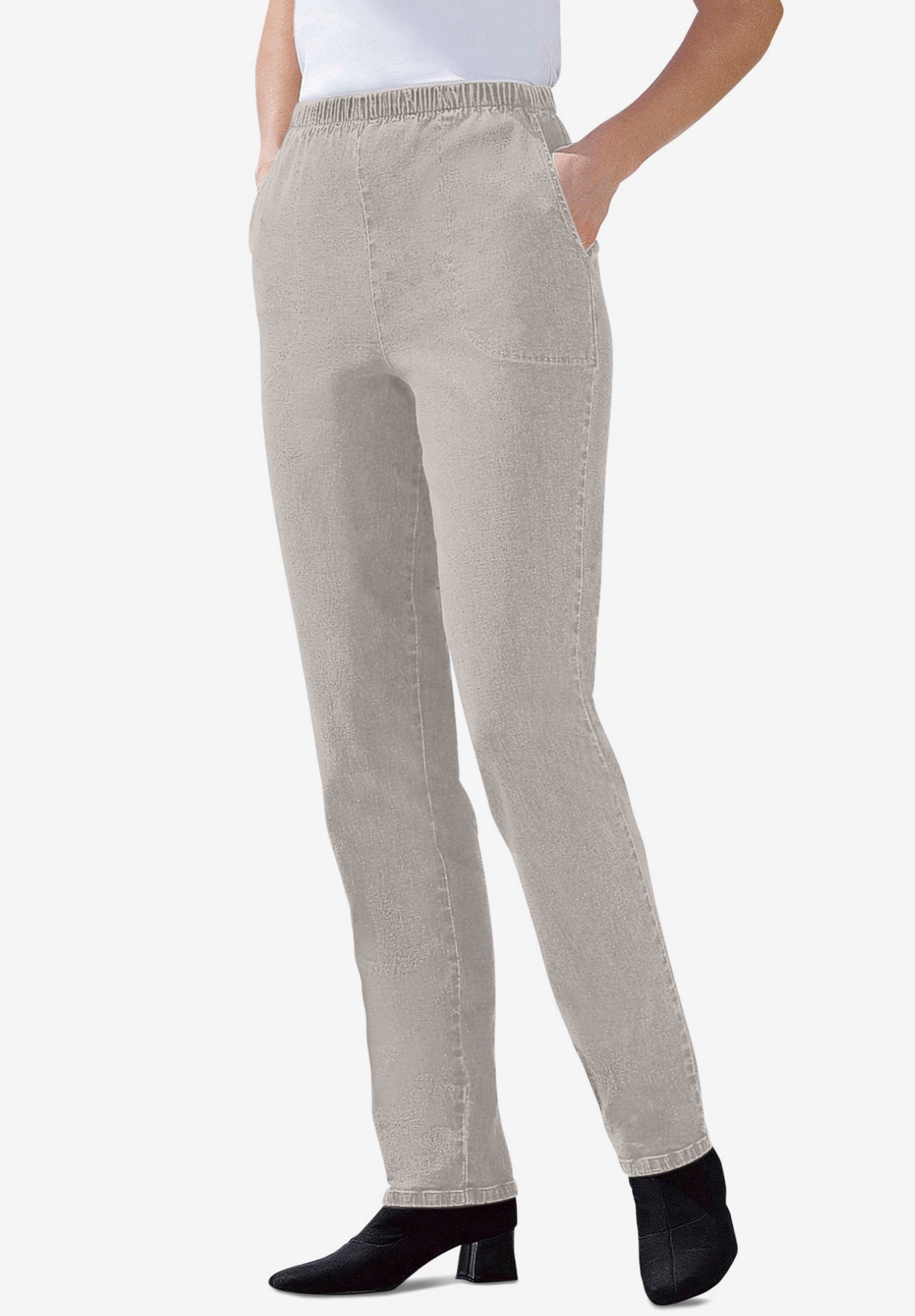 Straight Leg Fineline Pull-On Stretch Denim Jeans image number 2