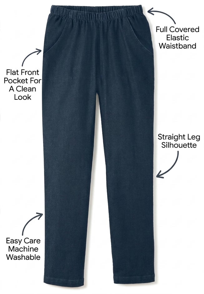 Straight Leg Fineline Pull-On Stretch Denim Jeans image number 3