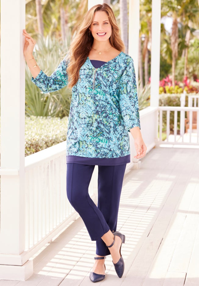 Half-Zip V-Neck Tunic Duet image number 3