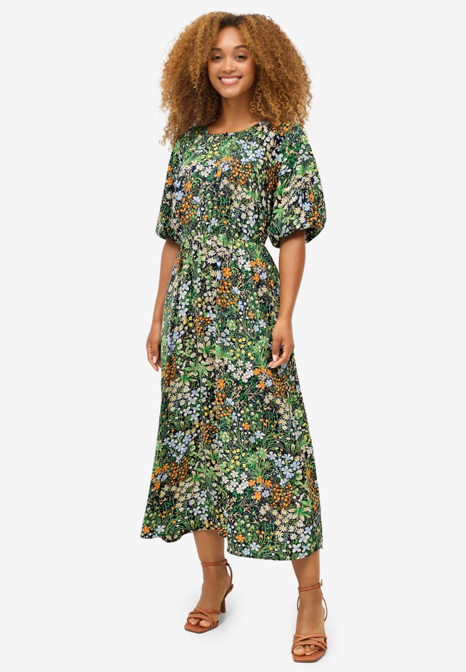 Satin Keyhole Empire Midi Dress image number null