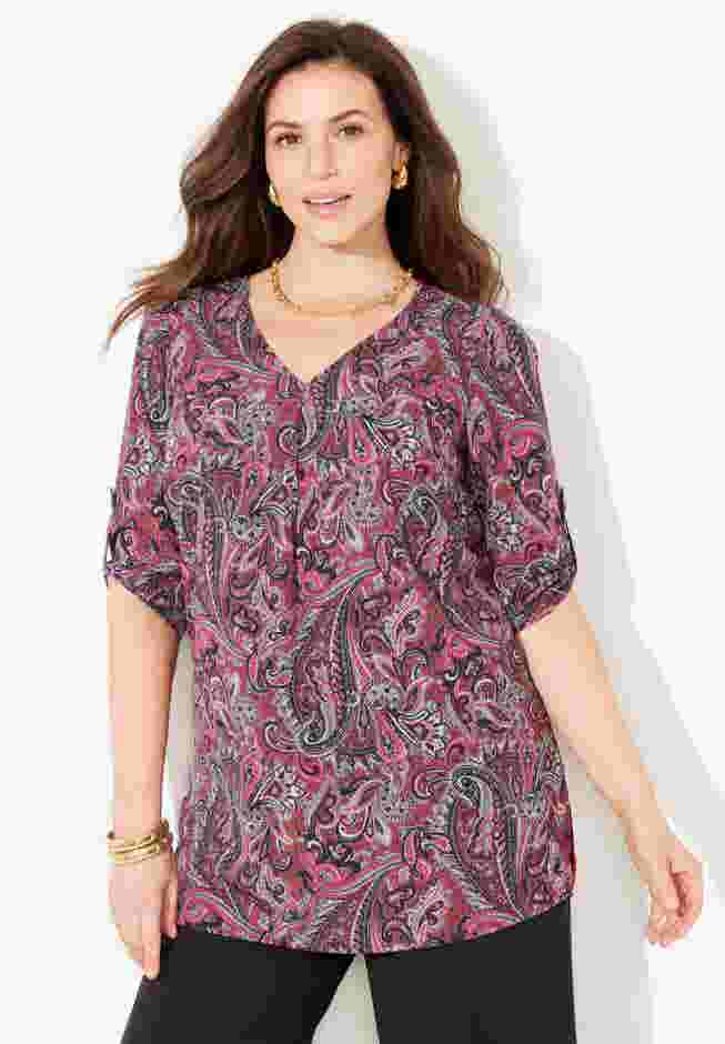 V-Neck Pleated Tunic image number 0