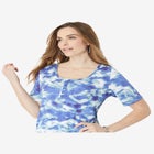 Plus Size 2-Piece Printed Henley Top and Capri Set image number null