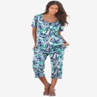 Plus Size 2-Piece Printed Henley Top and Capri Set image number null