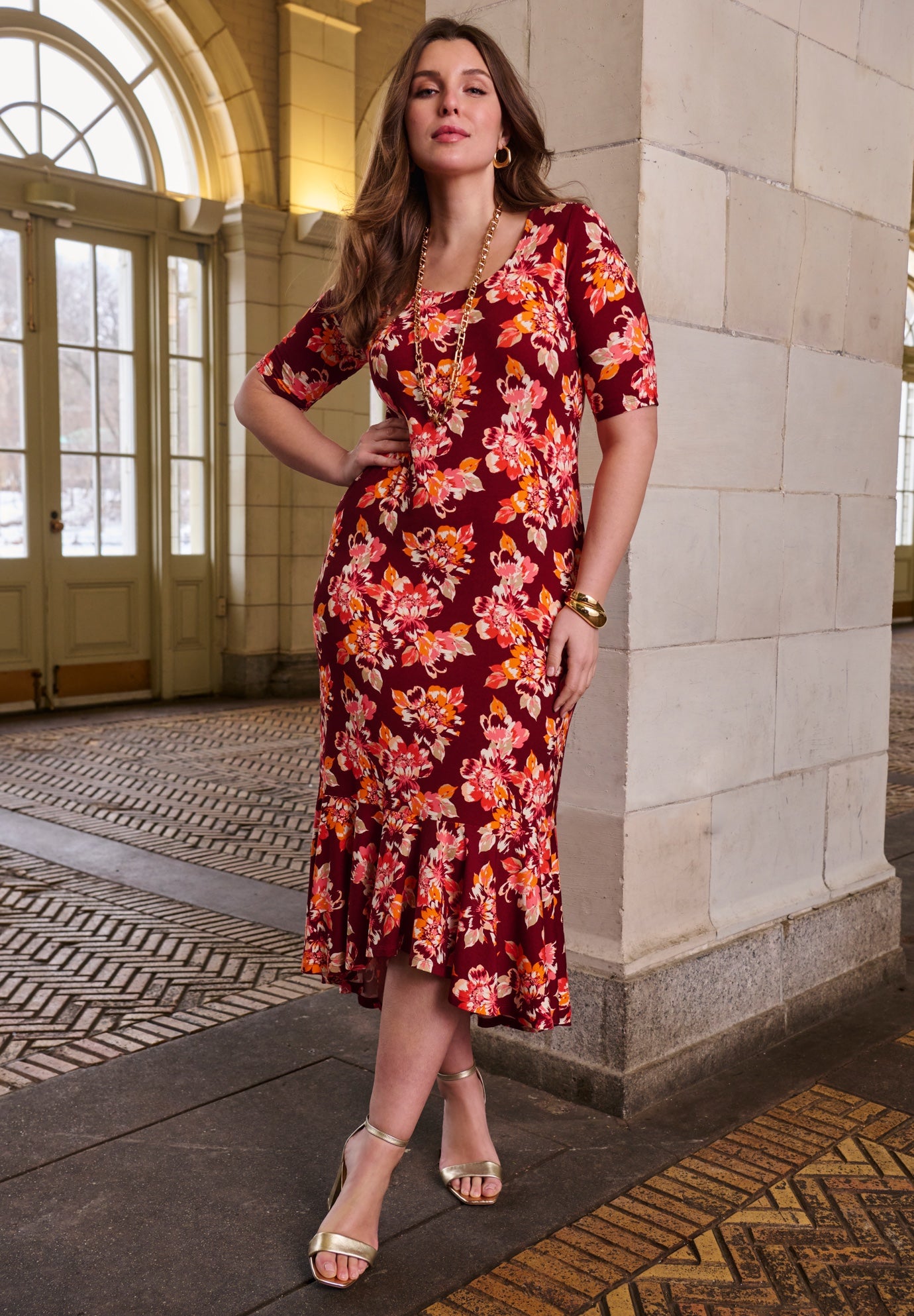 Stretch Knit Flounce Hem Maxi Dress image number 0