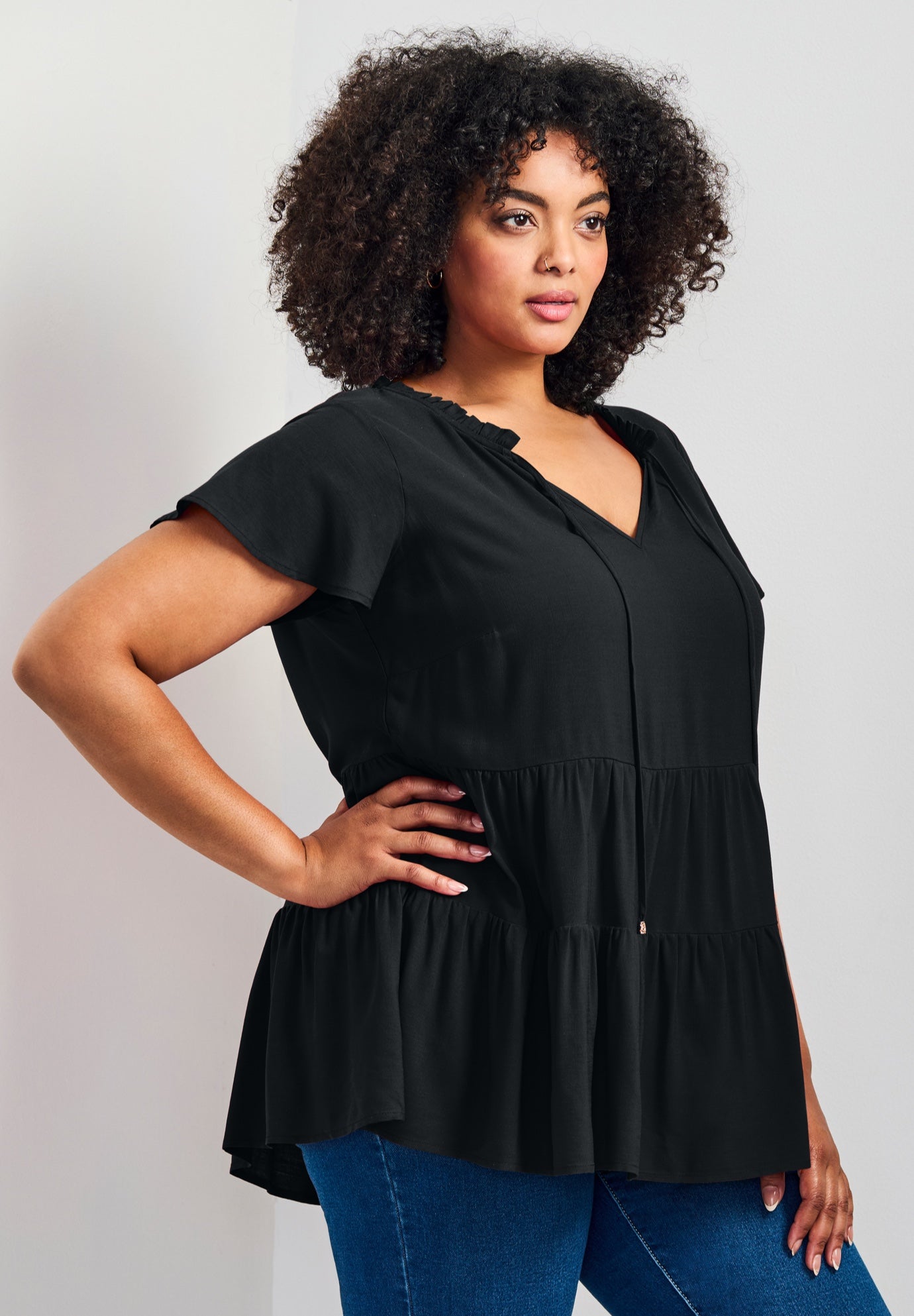 Lani Flutter Sleeve Tiered Top image number 2
