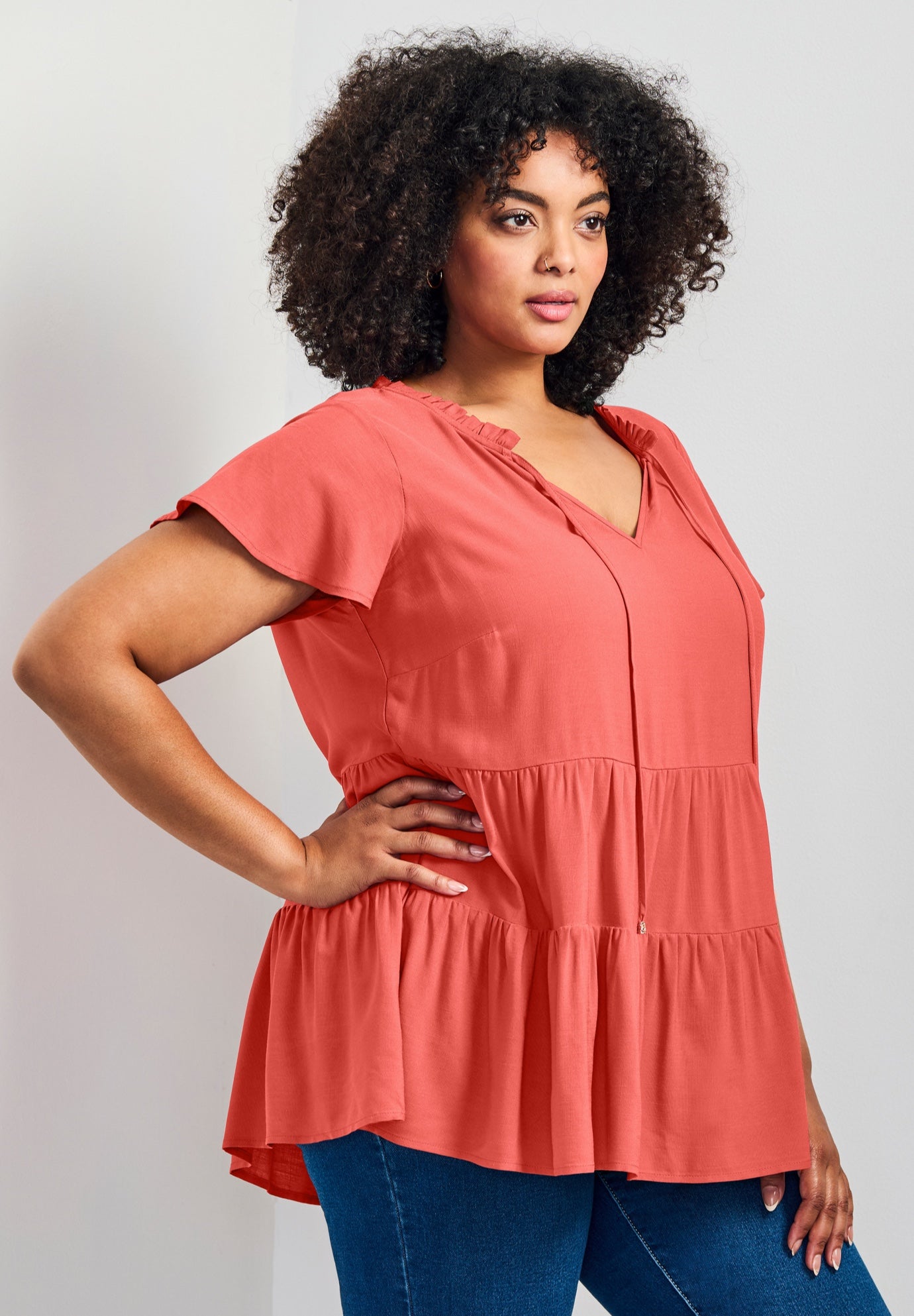 Lani Flutter Sleeve Tiered Top image number 2