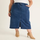 Front-Slit Denim Midi Skirt image number null