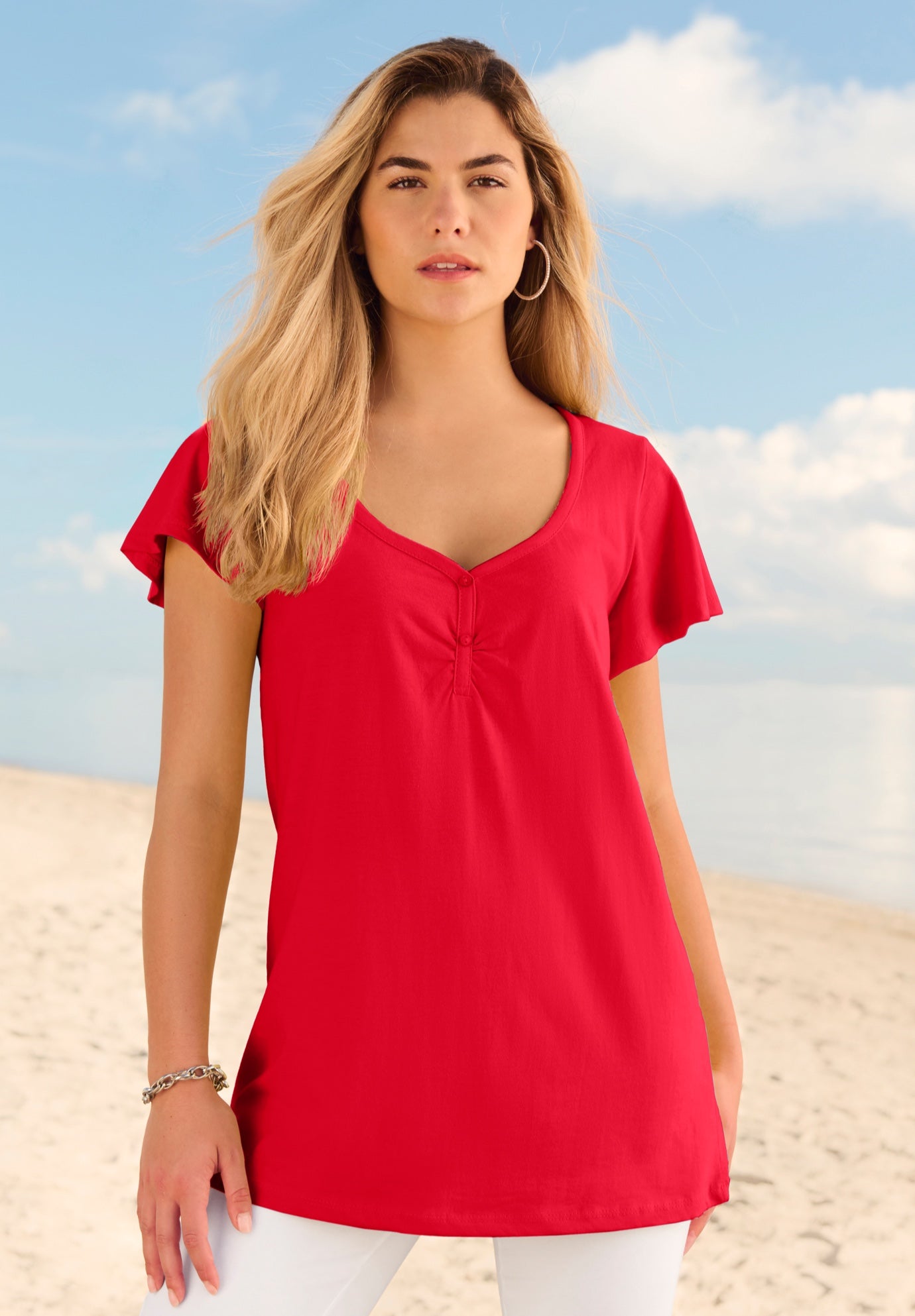 Plus Size Cotton Ultimate Flutter Sleeve Sweetheart Tee image number 0