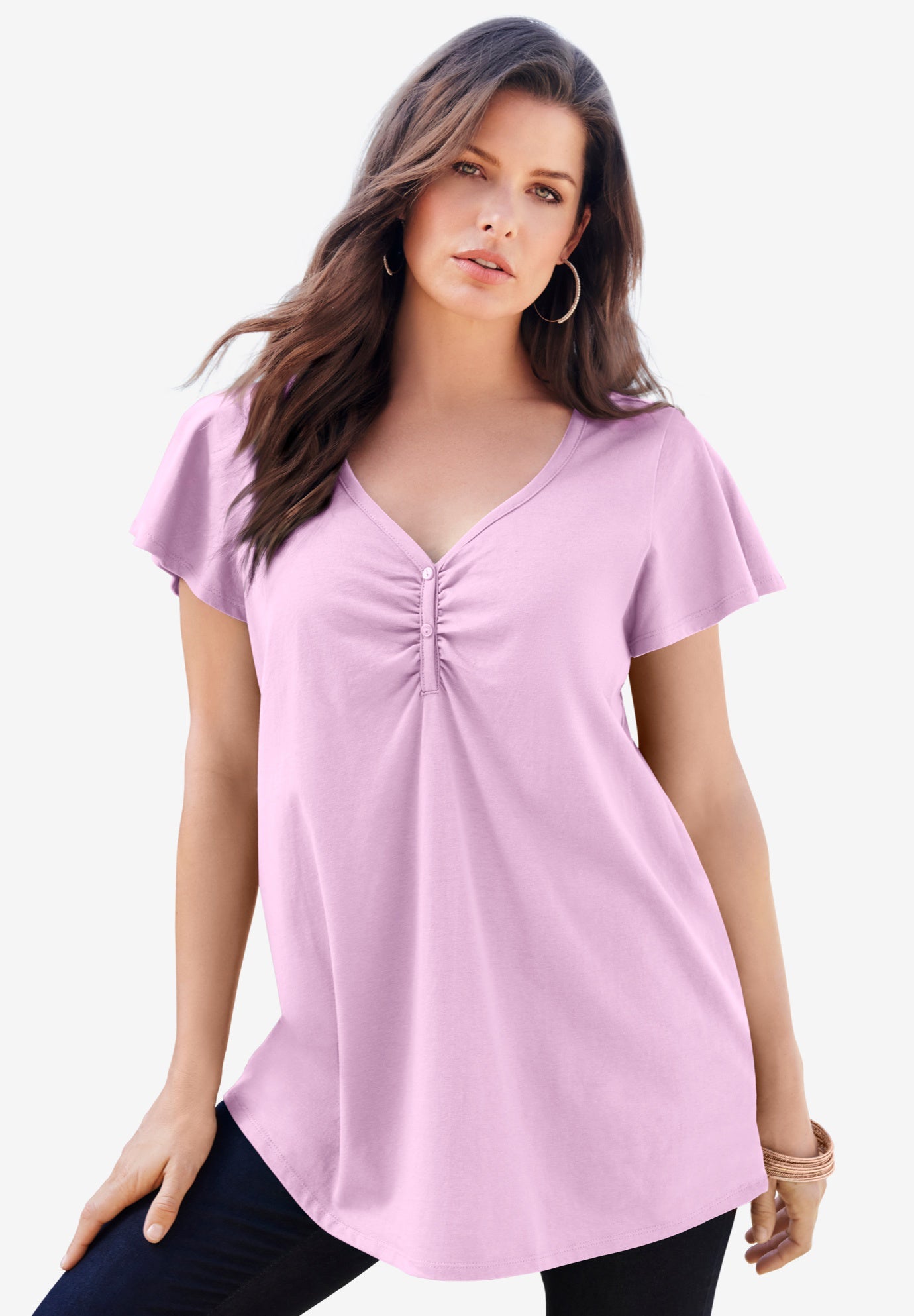 Plus Size Cotton Ultimate Flutter Sleeve Sweetheart Tee image number 1