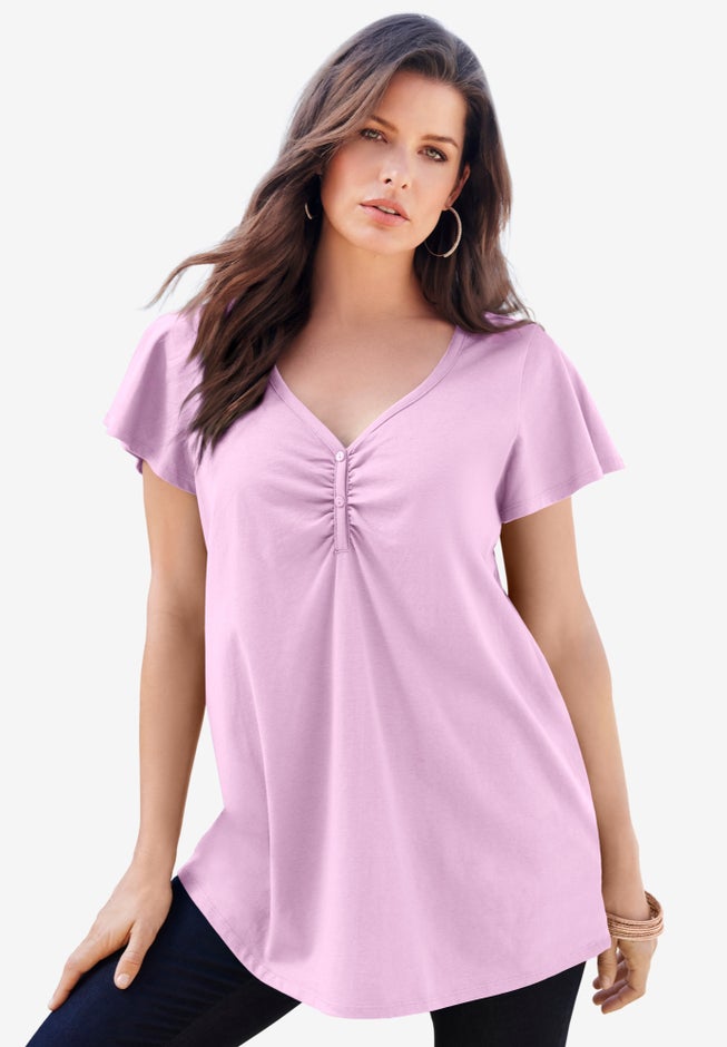 Plus Size Cotton Ultimate Flutter Sleeve Sweetheart Tee image number 1