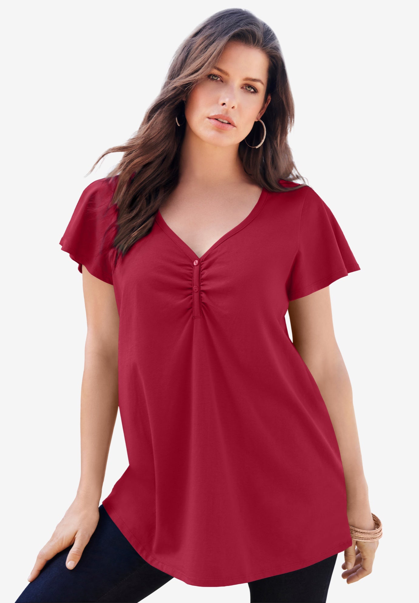Plus Size Cotton Ultimate Flutter Sleeve Sweetheart Tee image number 1