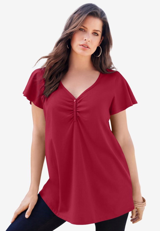 Plus Size Cotton Ultimate Flutter Sleeve Sweetheart Tee image number 1