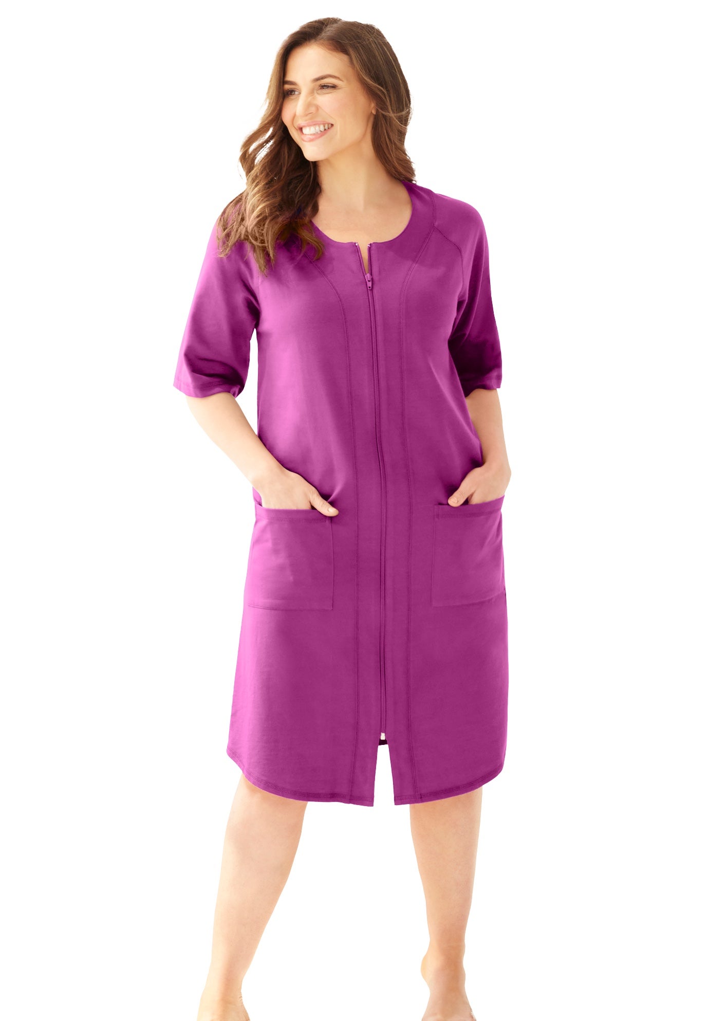 Short French Terry Zip-Front Robe image number 0