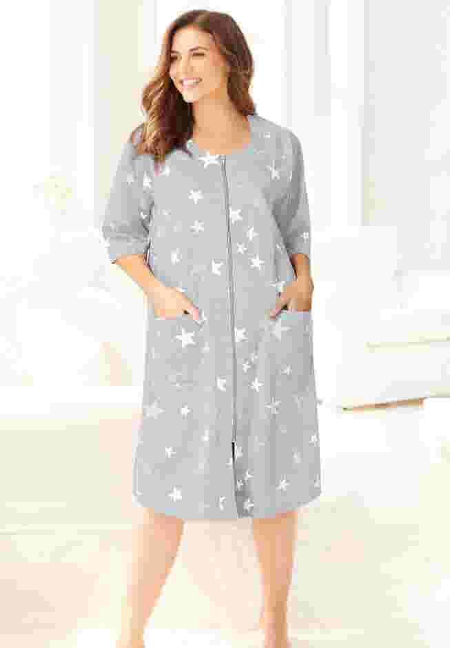 Short French Terry Zip-Front Robe image number 4