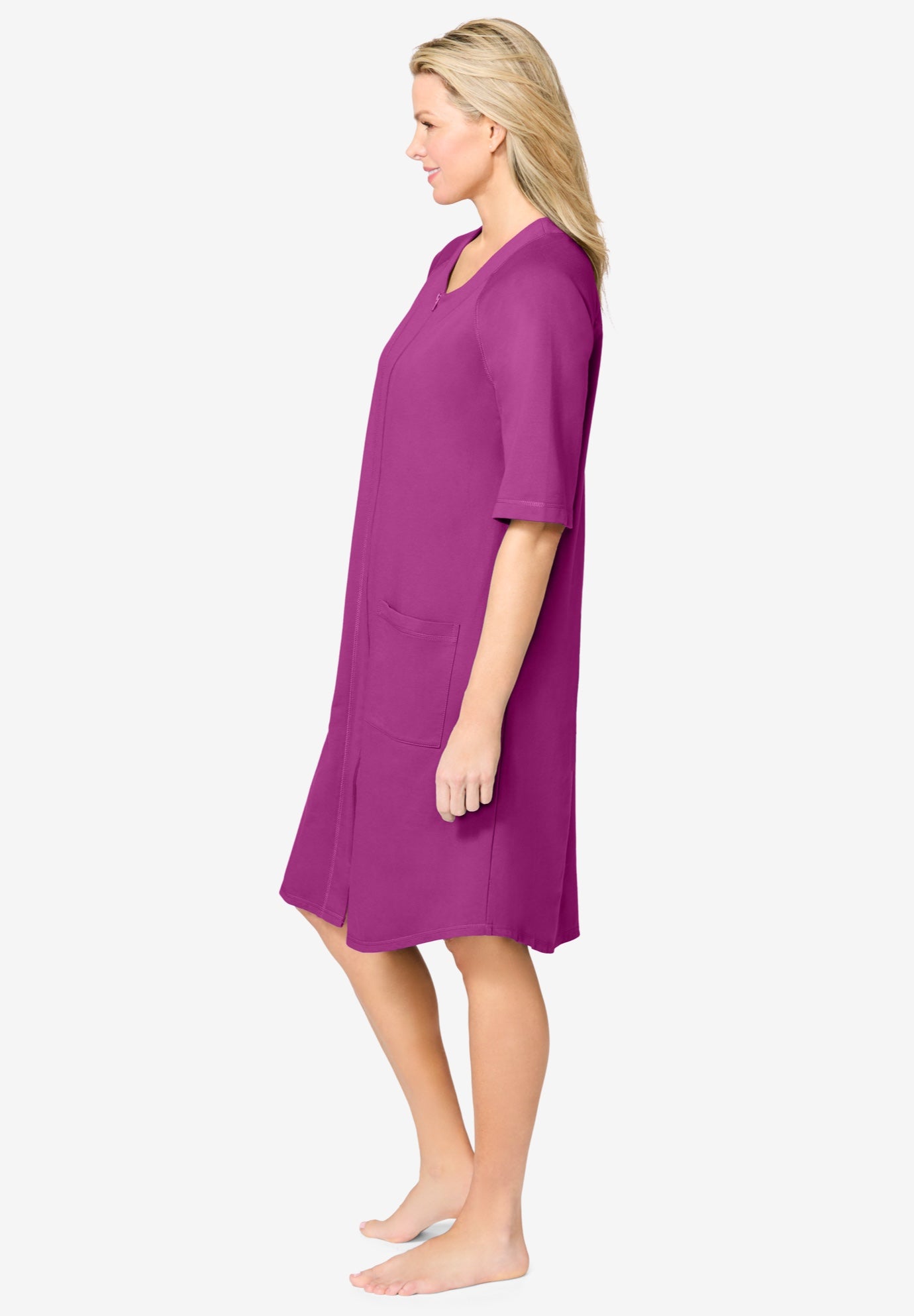 Short French Terry Zip-Front Robe image number 2