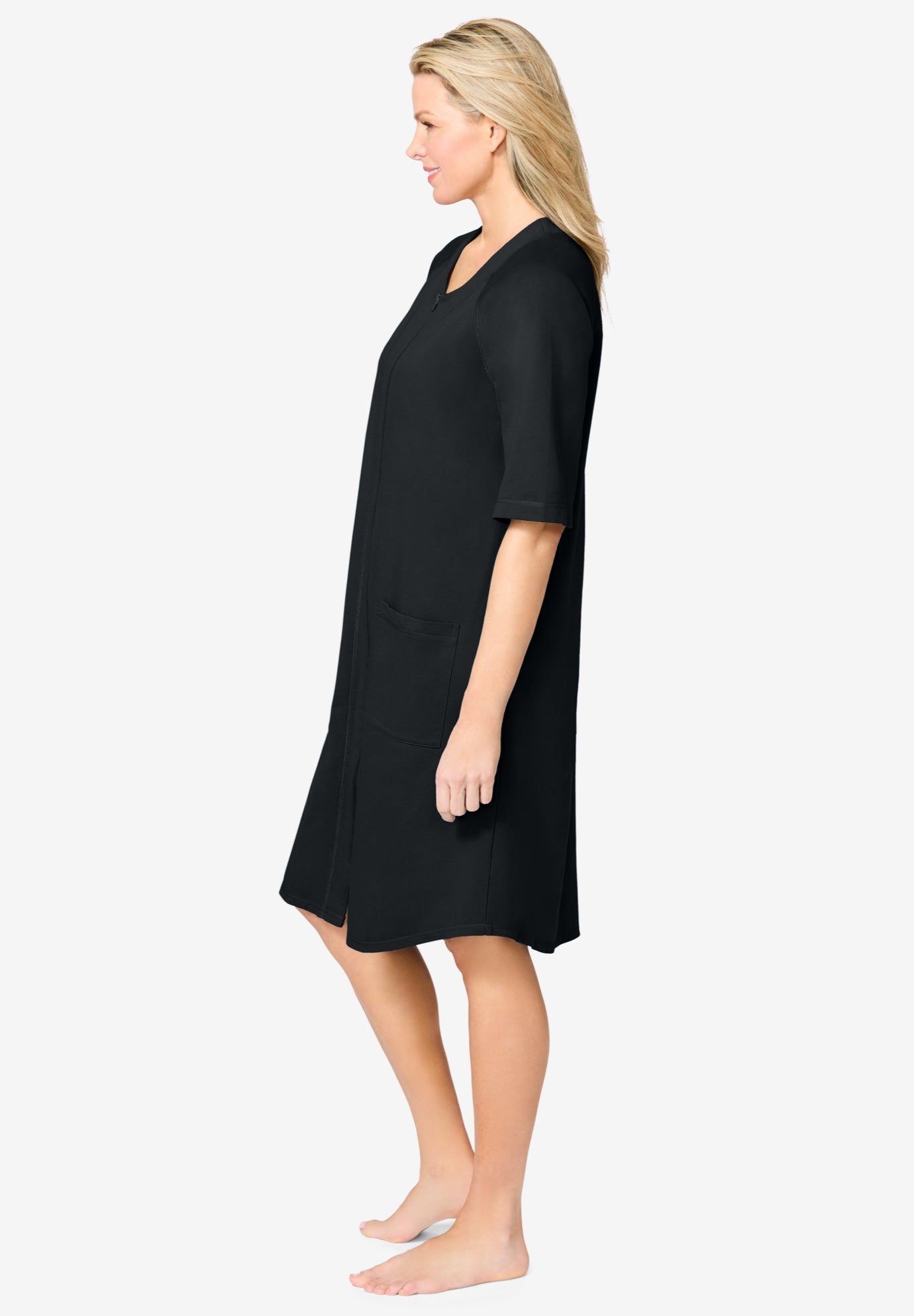 Short French Terry Zip-Front Robe image number 2