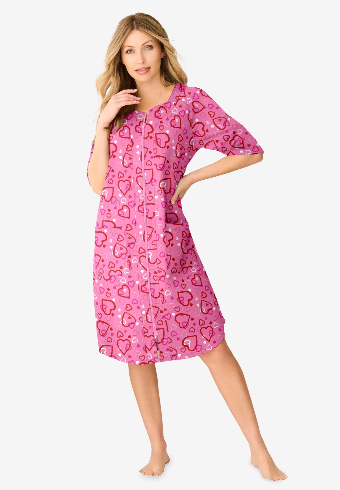 Short French Terry Zip-Front Robe image number 0