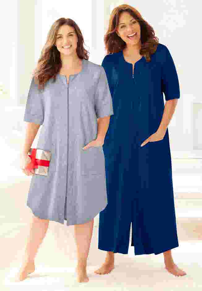 Long French Terry Zip-Front Robe image number 6