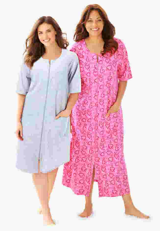 Short French Terry Zip-Front Robe image number 3