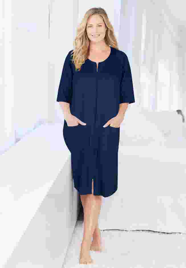 Short French Terry Zip-Front Robe image number 5