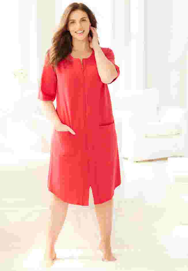 Short French Terry Zip-Front Robe image number 6