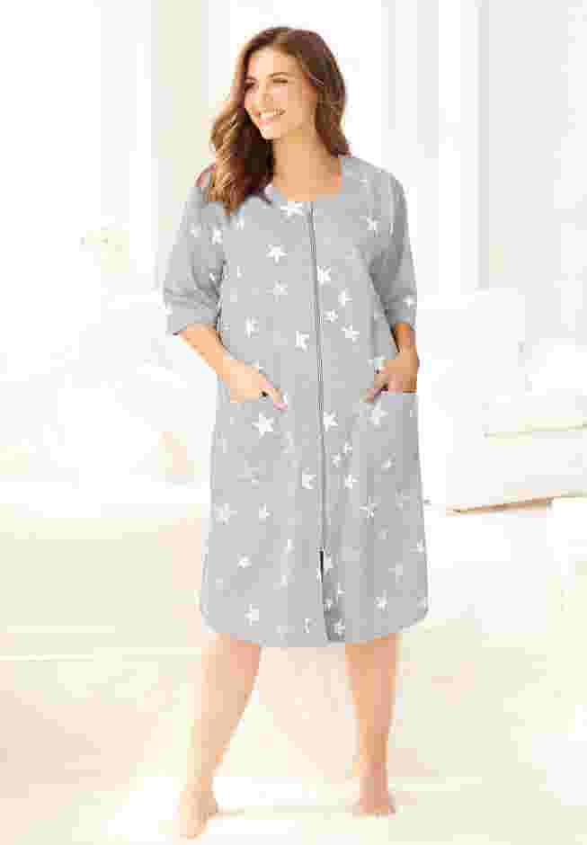 Short French Terry Zip-Front Robe image number 0