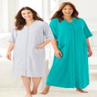 Short French Terry Zip-Front Robe image number null