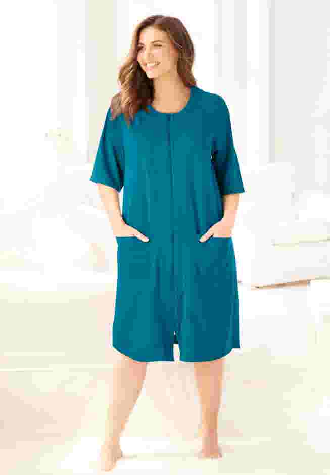 Short French Terry Zip-Front Robe image number 0