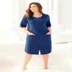 Short French Terry Zip-Front Robe image number null