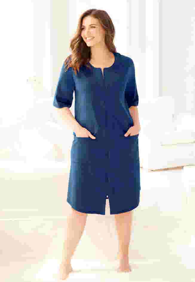 Short French Terry Zip-Front Robe image number 0