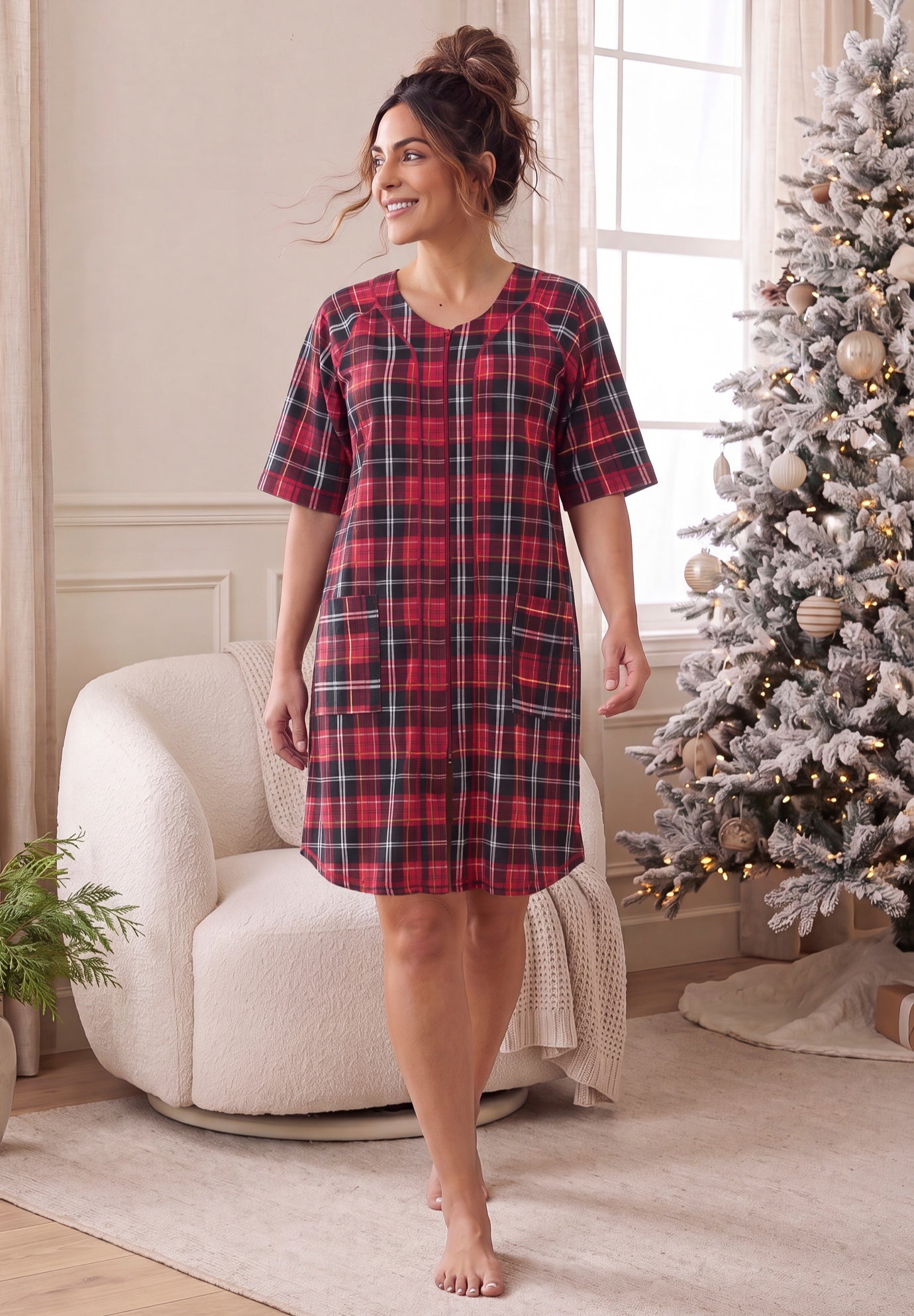 Short French Terry Zip-Front Robe image number 4