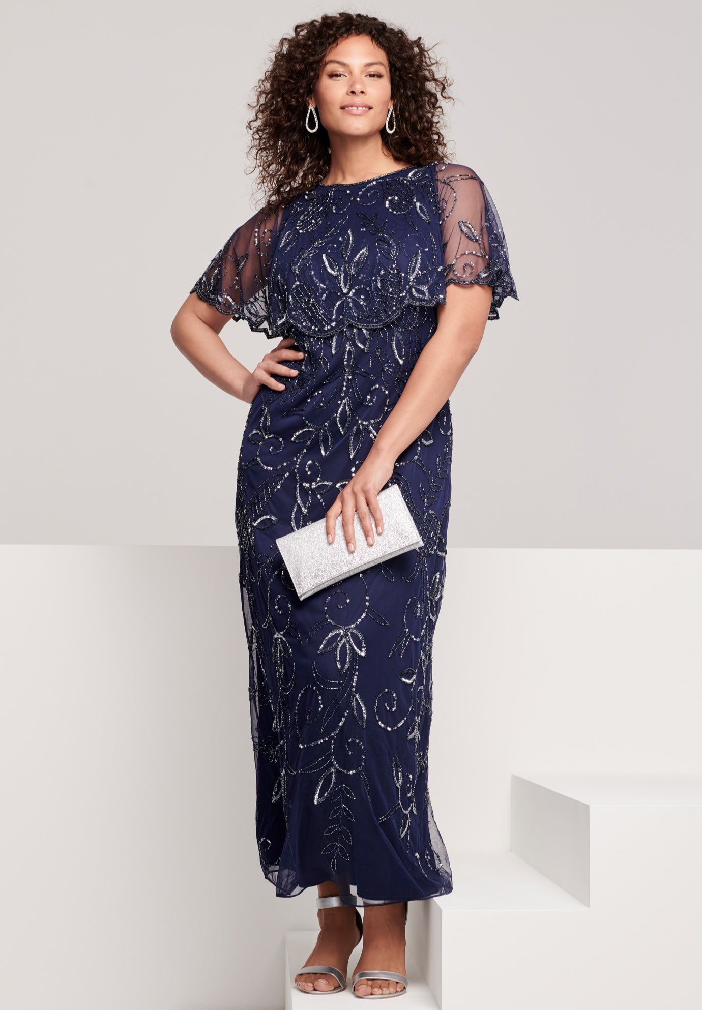 Plus Size Beaded Capelet Maxi Gown – Glam Evening Dress image number 4