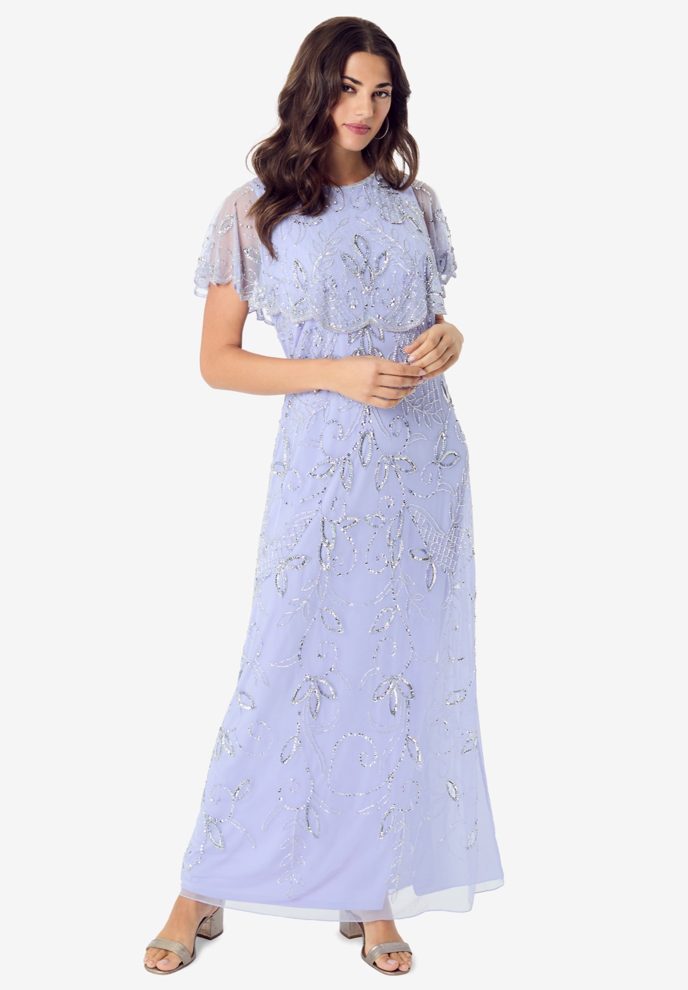 Plus Size Beaded Capelet Maxi Gown &ndash; Glam Evening Dress image number 0