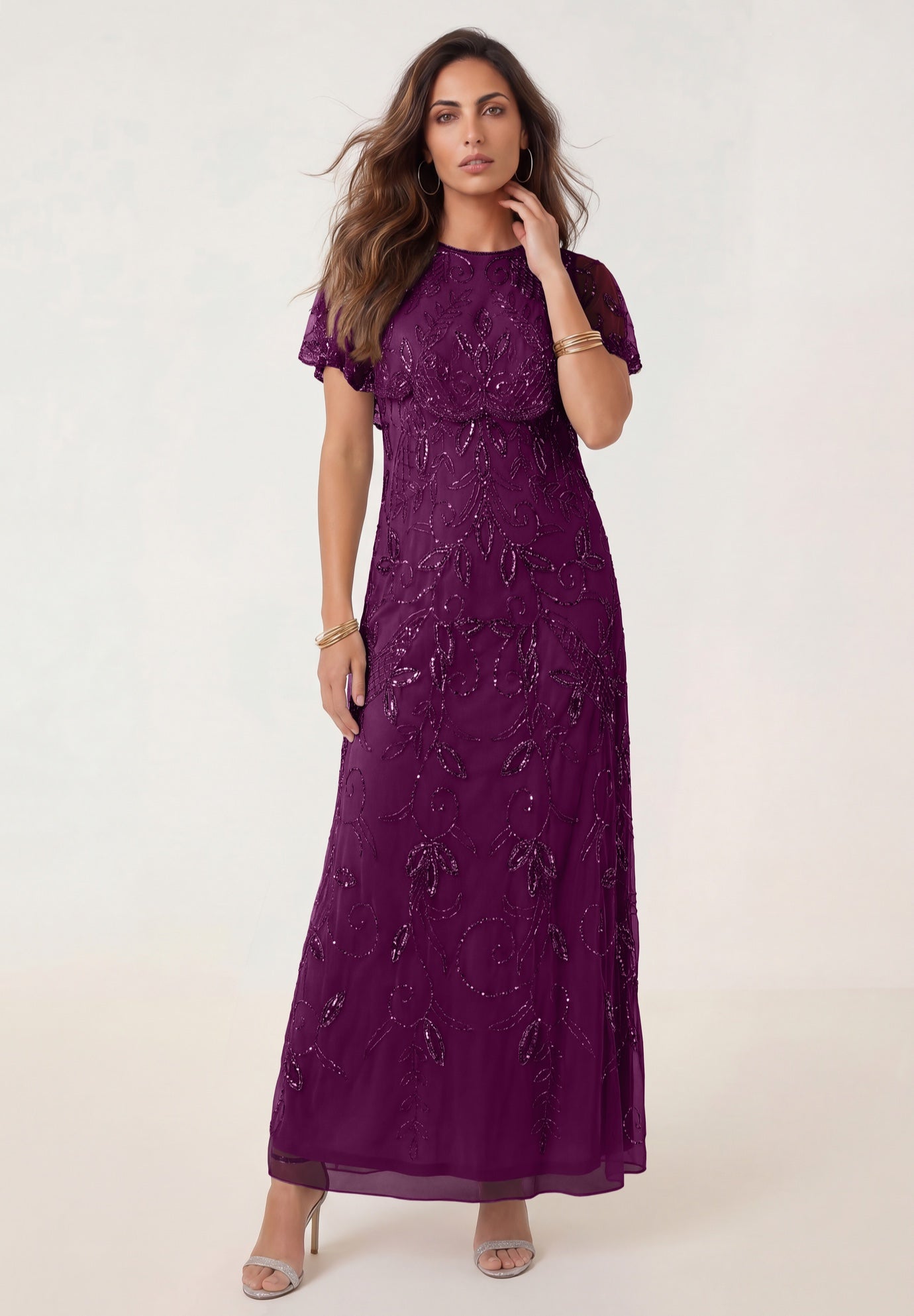 Plus Size Beaded Capelet Maxi Gown &ndash; Glam Evening Dress image number 0