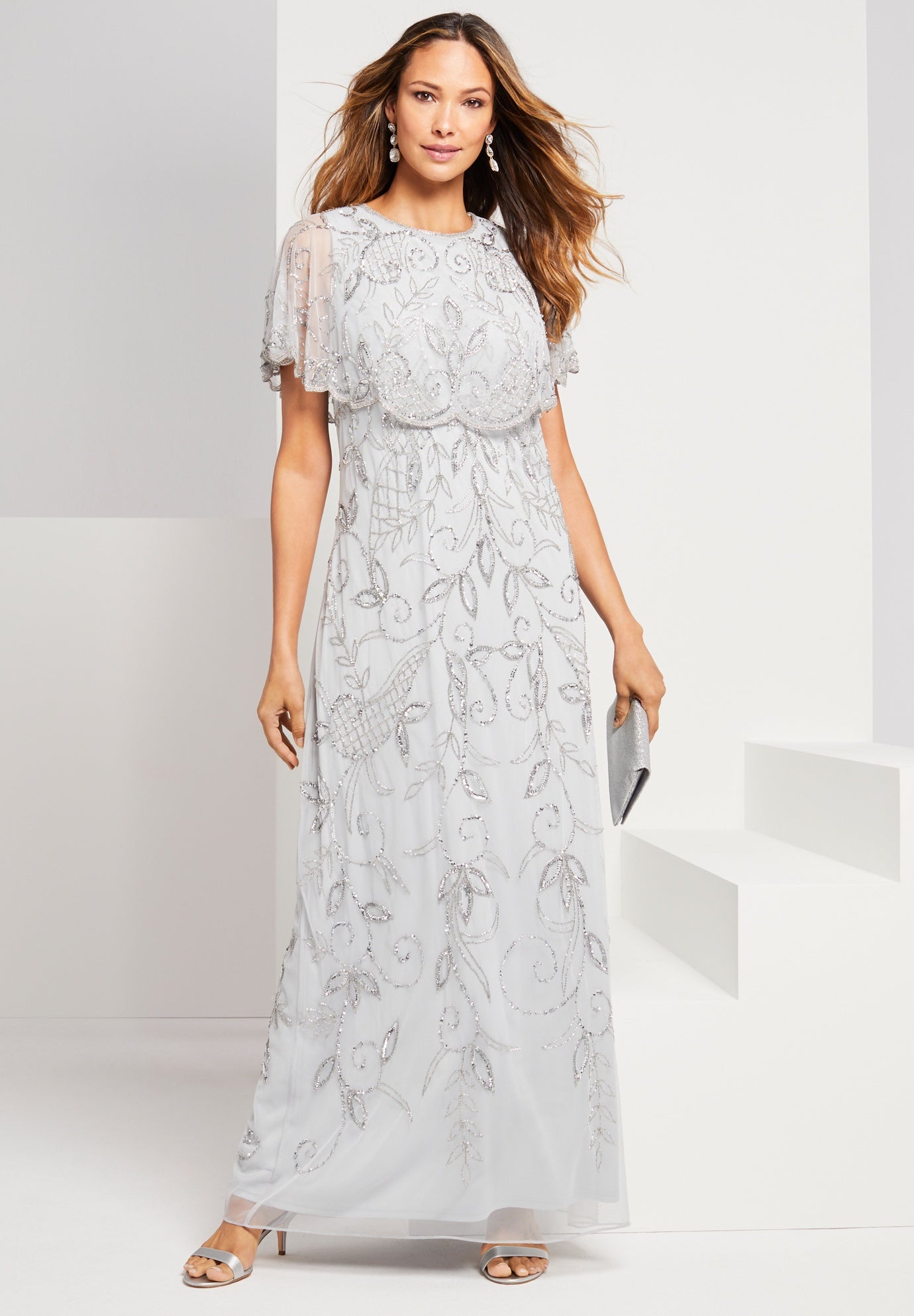 Plus Size Beaded Capelet Maxi Gown – Glam Evening Dress image number 0