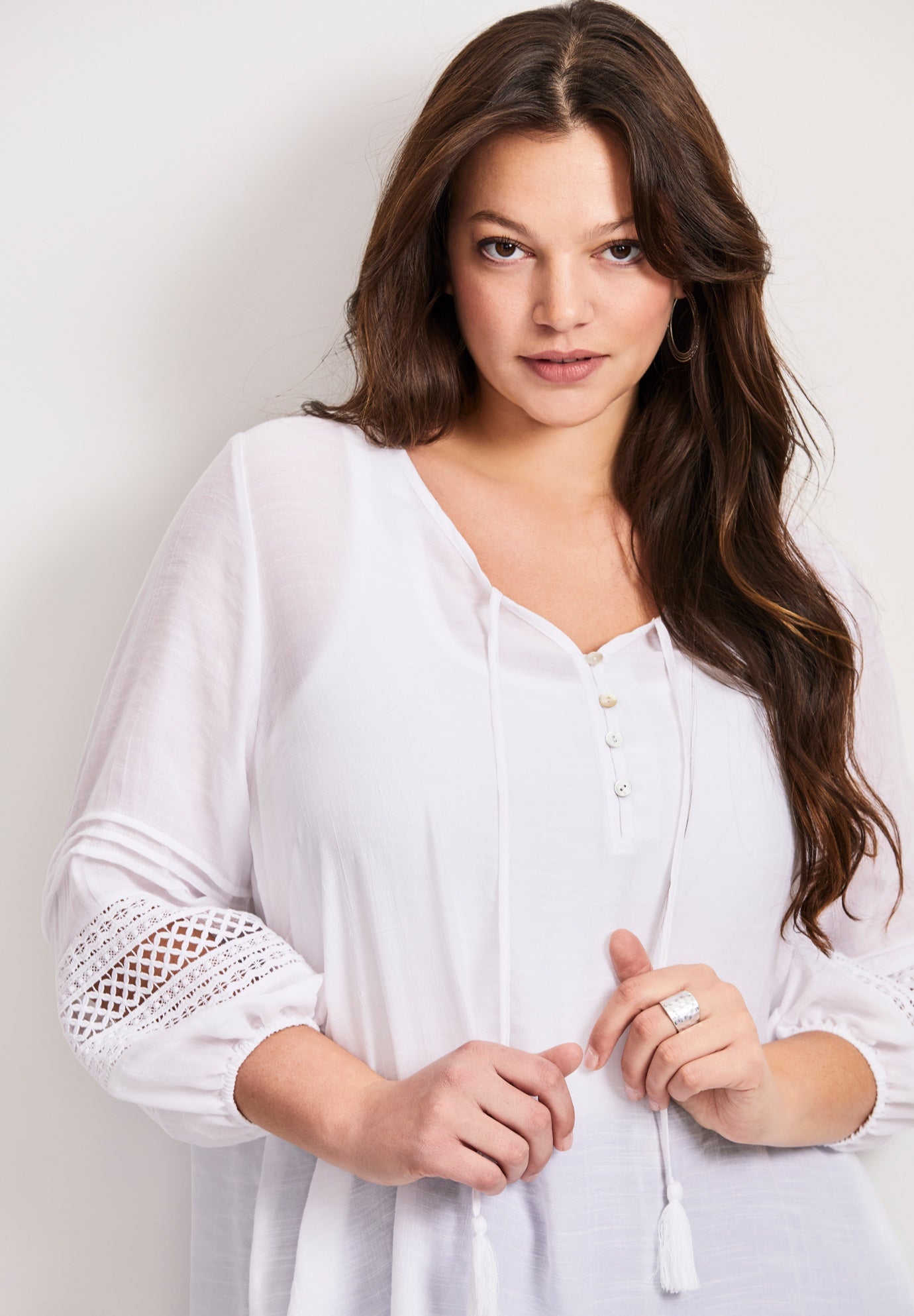 Pintuck Lace Peasant Top image number 3