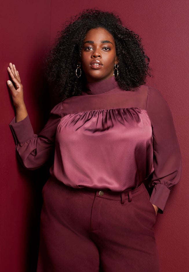 Satin Mockneck Blouse image number null