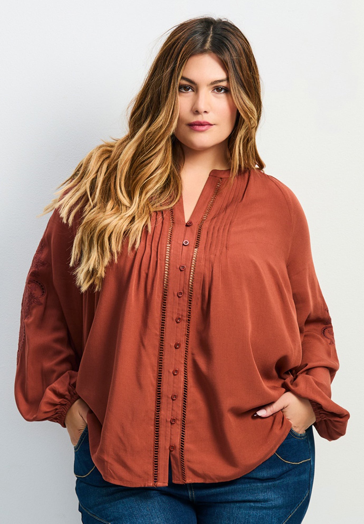 Gabby Embroidered Pintuck Shirt image number 0